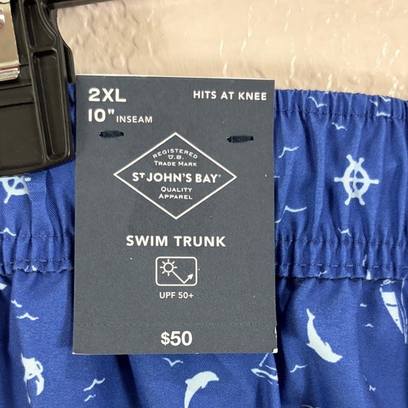 ST JOHN’S BAY ,Size 2XL,Blue Patterned Men's Swim Shorts - Picture 4 of 17
